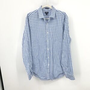 J Crew Men Size Large Shirt Performance Button Down Top Slim Blue White Check
